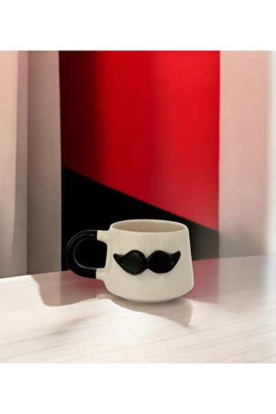 Tasarım Hikayeleri 3D Kabartmalı Bıyık Figürlü El Yapımı Hediyelik Kupa Bardak