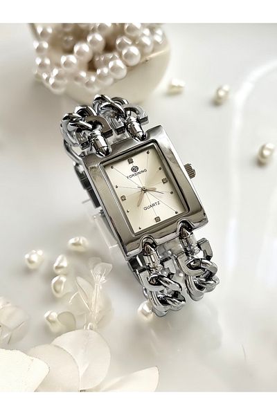 Forsining -(Silver Color) Steel Double Chain Women's Wristwatch-