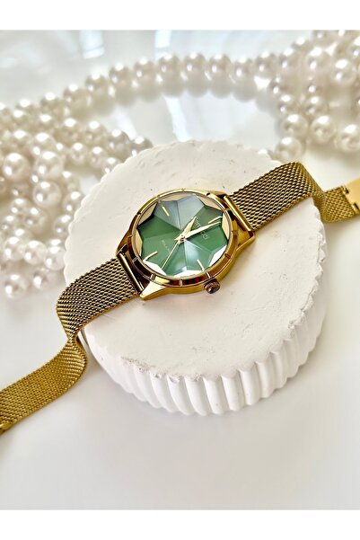 Ferrucci FERRUCCİ-(ALTIN RENK) hasır kordon yeşil iç kadran kadın kol saati M...