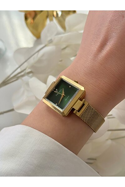 Ferrucci FERRUCCİ-(GOLD RENK) hasır kordon yeşil iç kadran kadın kol saati