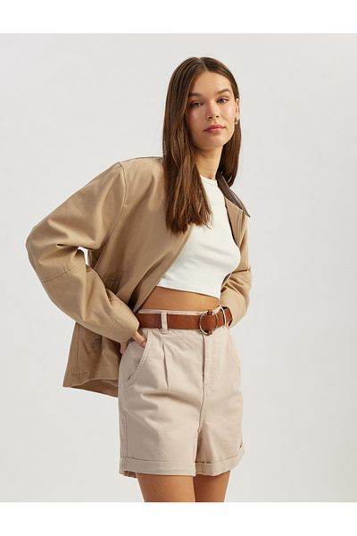 Koton Layered Leg High Waist Belted Chino Shorts