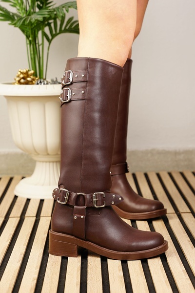 Nstil Women's Casual Coffee Boots - Flexible, Comfortable Thick Serrated Sole, No Zipper Buckle Detail, Oval Toe 385