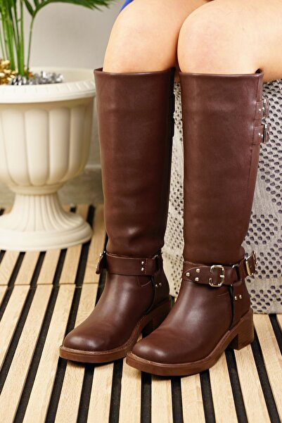 Nstil Women's Casual Coffee Boots - Flexible, Comfortable Thick Serrated Sole, No Zipper Buckle Detail, Oval Toe 385