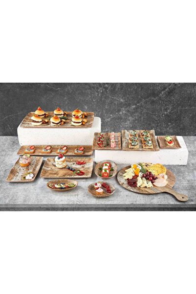 Külsan Melamine Serving Plate Set 3 Pcs Wooden Design Size 18 Cm