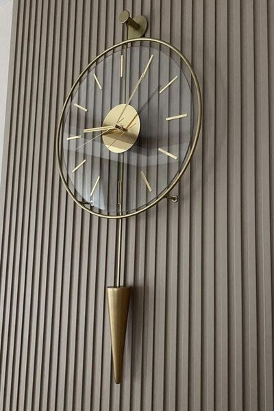 MetaQuartz Aksesuar Gold Gravity Pendulum Elegant Series 37x85 ,(GÜVENİLİR KIRILMAZ TAMPERLİ CAM) Camlı Duvar Saati