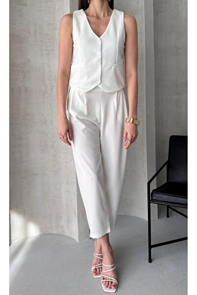 Paw Garage Set de pantaloni Bianca set cu vestă pentru femei, Set de pantaloni cu vestă pentru femei din crep pentru scuba pentru 4 anotimpuri