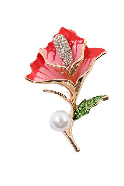 KEEBA Egzotik zarafet Japon gülü broş gold dallı pırlanta tomurcuklu gül kadı...