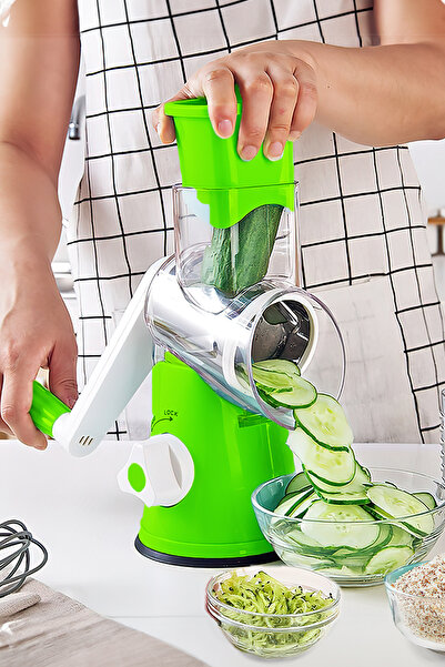 MUJGAN Doğrayıcı Çevirmeli Değirmen Çelik Rulo Kollu Manuel Sebze Vantuzlu