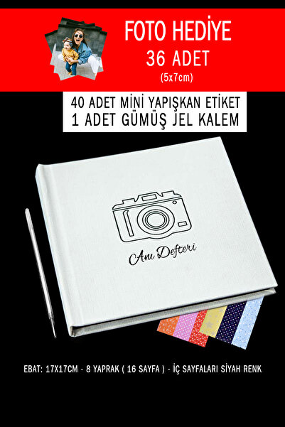yhfoto Anı Albümü - Kare Defter Içi Siyah Anı Defteri - 20x20 Anı Hikaye Albümü
