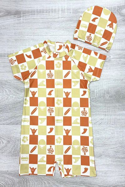My Kids Wear Boy's Jumpsuit Swimsuit with Boned, Washed Zipper, Sun Protection