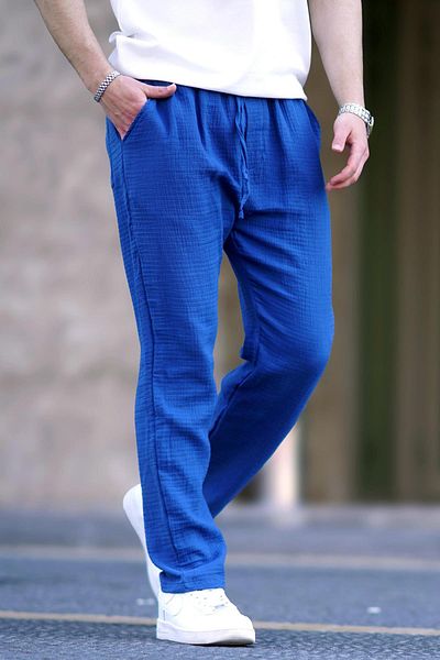 Madmext Ανδρικό βασικό παντελόνι Navy Blue Muslin Fabric 6507