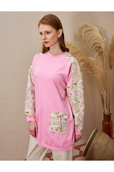 Kayra Jakar Garnili Penye Sweatshirt Şeker Pembe
