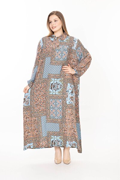 mervemoda Women's Plus Size Summer Woven Long Sleeve Dress