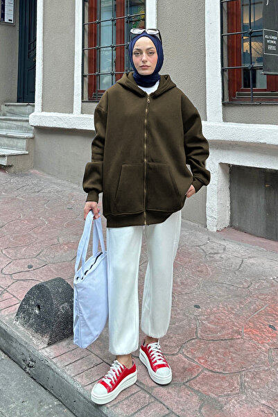 BayBayan Дамски тъмносин, без принт, обикновен, голям кардиган с цип