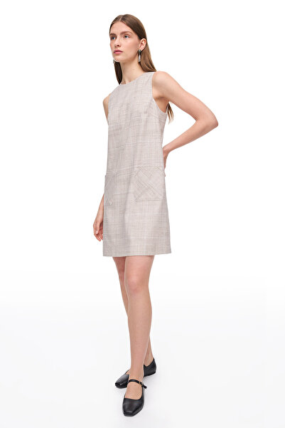 Perspective Ανοιχτό μπεζ φόρεμα Fier Regular Fit καρό μίνι φόρεμα
