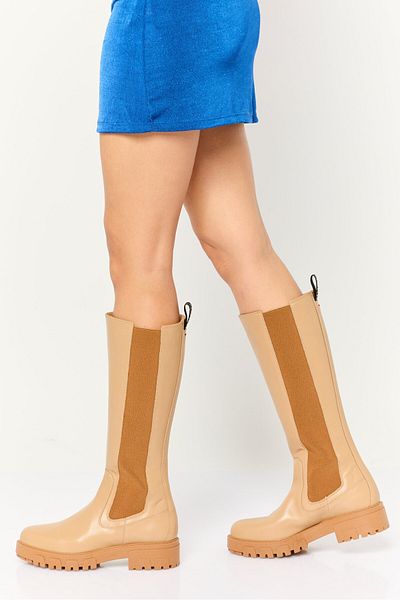 Hugo Boss Women Slip On Knee Length Boots, Tan