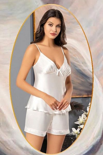 Xses 2156 Set pantaloni scurți pentru femei cu imprimeu din satin-rochie albastră