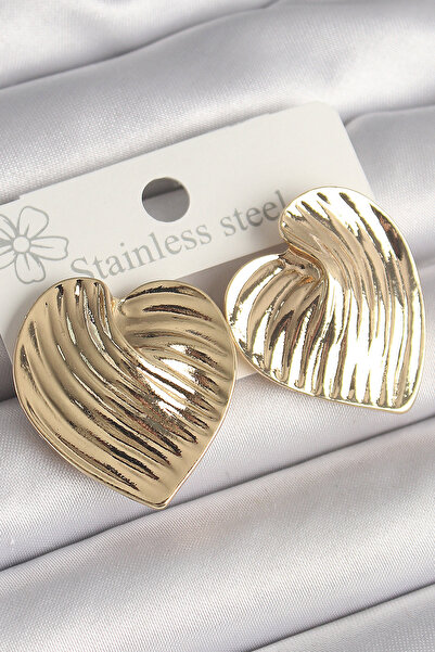 Epilons Brass Gold Color Embroidered Plate Heart Model Women's Earrings - Tj-...