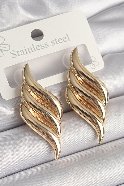 shop النحاس الذهب اللون 3 صف موجة نموذج الأقراط النسائية