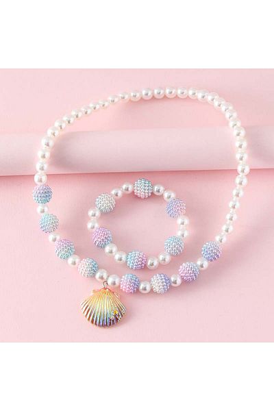 Choice T32-01 2Pcs/set Princess Daughter Shell Pendant Necklace+Bracelet set for Girls Women Party Jeweller