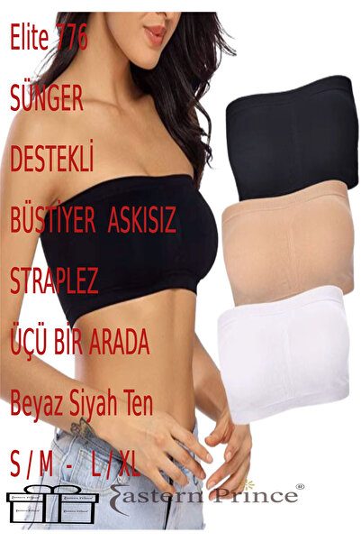 Elite Life Straplez Sütyen Büstiyer Kadın Dikişsiz Dolgulu Askısız 776 Üçü Bi...