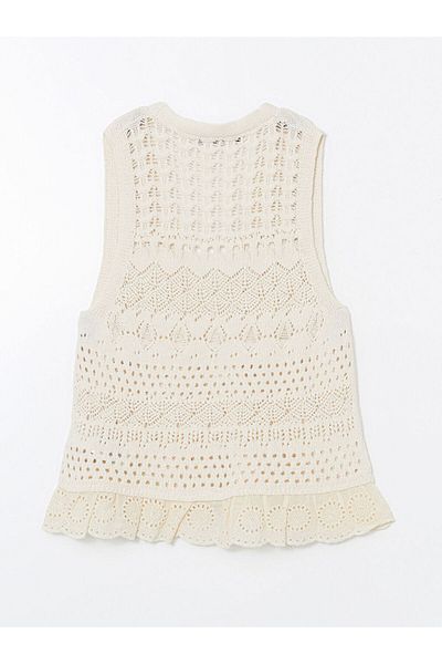 LC Waikiki Xside Beige V-Neck Openwork Women's Knitwear Vest