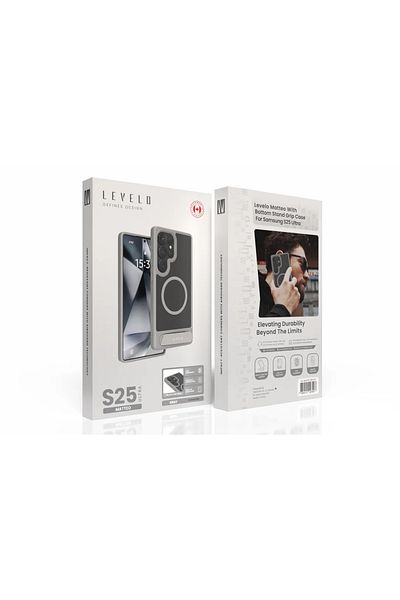 Levelo Matteo With Bottom Stand Grip Case For Samsung S25 Ultra - Gray