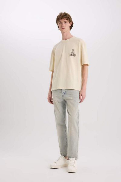 DeFacto Νέα σεζόν 100% βαμβακερό One Piece Oversize Wide Fit Crew Neck με στάμπα στην πλάτη
