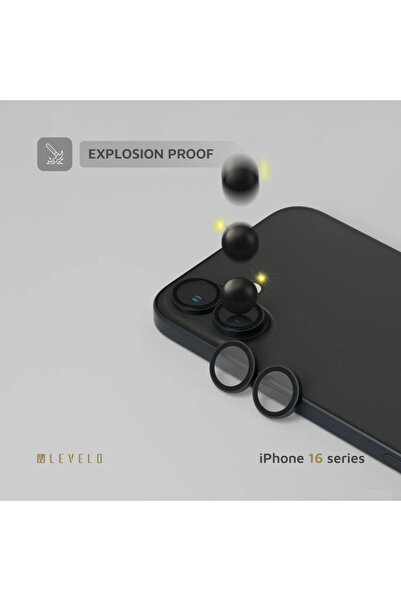 Levelo واقي عدسة ثنائي شفاف بنسبة 99% لهاتف iPhone 16/16 Plus - أسود