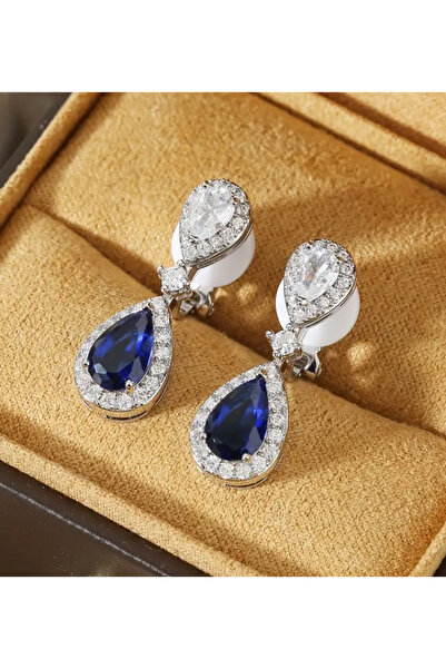 1PARÇAMAVİ أقراط نسائية بمشبك على شكل قطرة من حجر الياقوت الأزرق والزركون