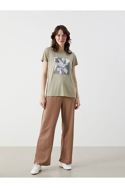 LC Waikiki Lcwaikiki Classic Green Crew Neck Printed Women's T-Shirt