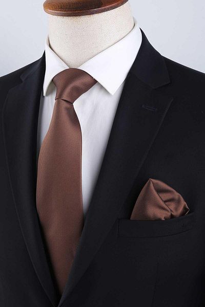 Kravatkolik Russet Brown Classic Tie with Plain Handkerchief Kk13166