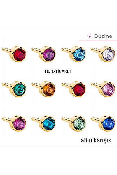 HD KUTU Gold Karışık Kulak Delme Küpesi 12 Çift