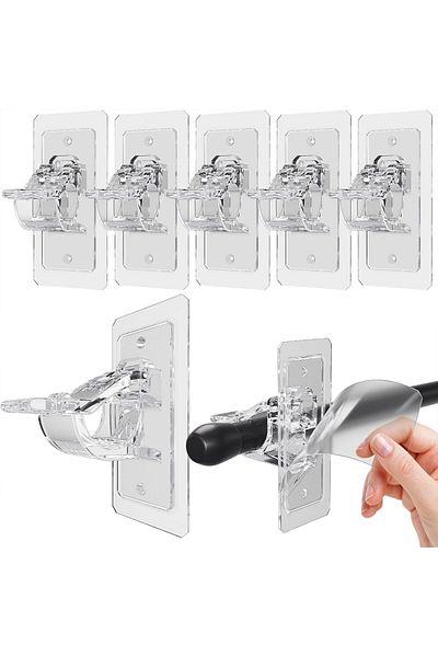 Generic ALMEKAQUZ 6 Pcs Adhesive Curtain Rod Holders, Transparent Curtain Pole Bracket, Adjustable Curtain