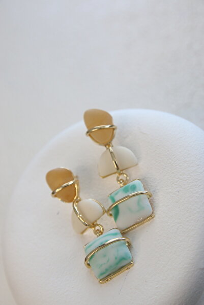 vina's atelier Mavi Taşlı Sarkıt Çelik Küpe