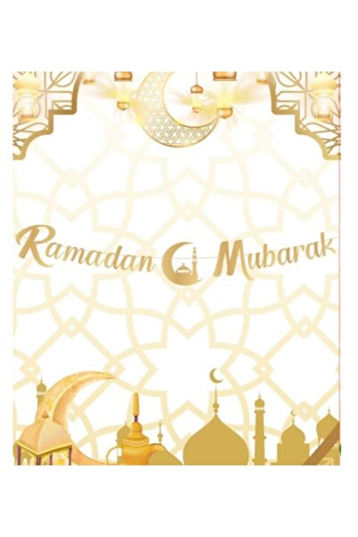 İB GLOBAL Banner de caligrafie cu inscripție Ramadan Mubarak cu auriu - ornam...