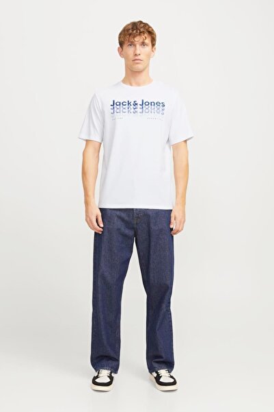 Jack & Jones Erkek Logo Baskili Bisiklet Yaka Tisört - Tex