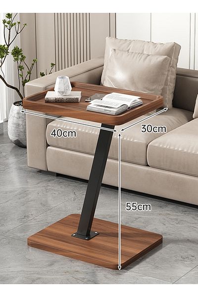 sharpdo Living Room Sofa Side Table Z-Shaped Coffee Table, Walnut Color, Steel Frame Side Table 40*30*55CM