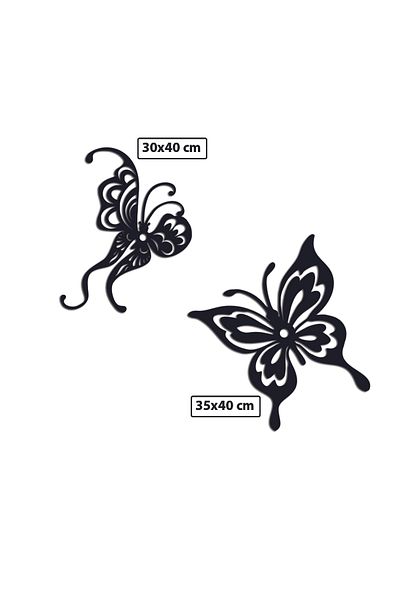 NT Handmade Decor de perete fluturi din lemn negru pentru living pat dormitor copii 40x40cm pictura
