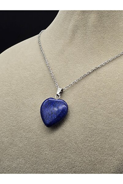 NBS Beautiful Naturel Stones قلادة القلب الأزرق اللازورد (سلسلة فولاذية لا تف...