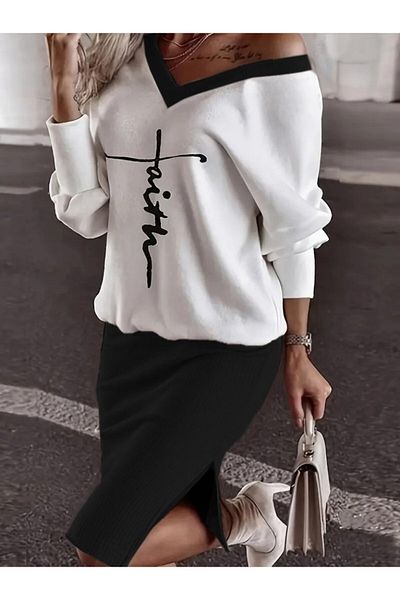 Moka Shopin Mokashopin Women's Long Sleeve V-Neck Two Thread Blouse and Ribbon Camisole Skirt Double Set