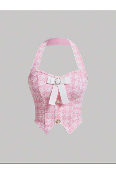 La Saade Y2k Coquette Pembe Fiyonklu Bluz