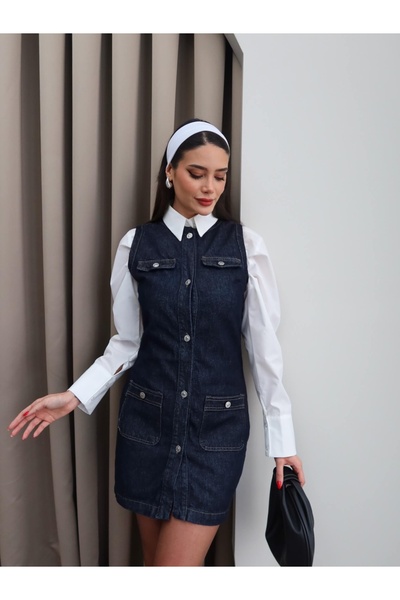 ESRAHELVACI Darkblue Zero Sleeve Pocket Dress