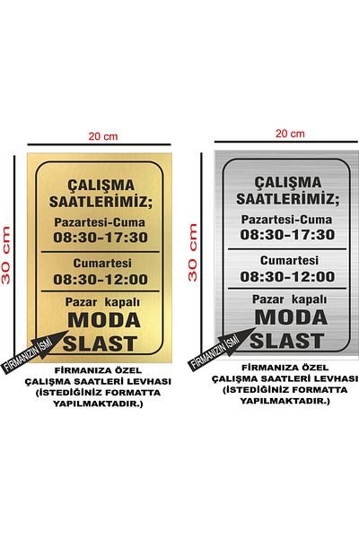 sıradışıhediyem Workplace Work Hours Sign (Special for Your Company) 20X30 cm with Double-Sided Tape on the Metal Back