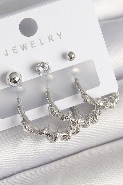 SeyCey.co Brass Silver Color Spiral Snake Ring Model Zircon Stone Topcuk Detail Women's Earring Set