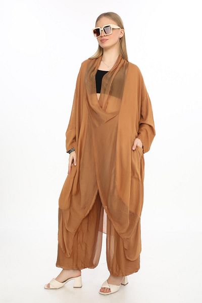 Bohem Stil Italian Silk Detailed Oversize Cap Blouse - Wes Trouser Set