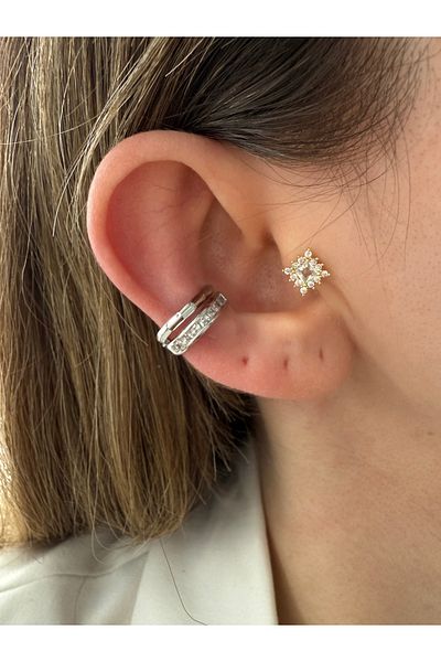 Pinery Jewels 2 Row Square Zircon Cubic Zirconia Brass Plated Women's Cartilage Earrings