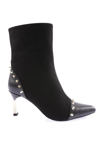 DGN Women's Trock Pointed Toe Side Zipper Thin Heeled Boots Black Suede 21216...