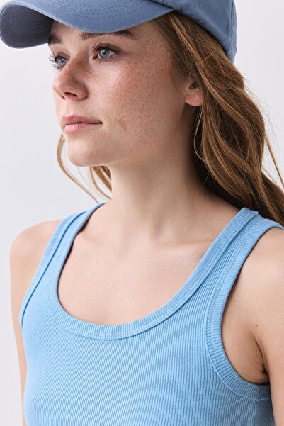 Trendiz Kadın Fitilli Görünümlü Kalın Askılı Atlet Mavi 9012