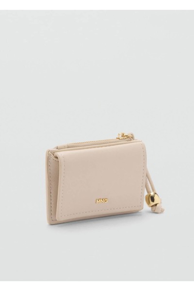 MANGO Woman Leather Look Wallet with Bead Detail